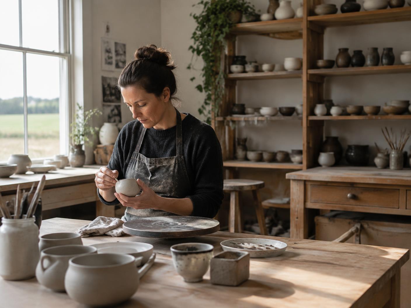 Independent British ceramicist working in her studio
